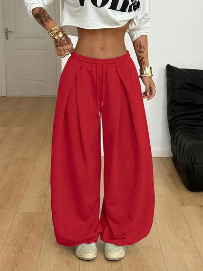 Pantalon femme style Y2K, taille basse à cordon de serrage, coupe ample, jambes larges, style urbain décontracté, gris clair, printemps été, XS-XL