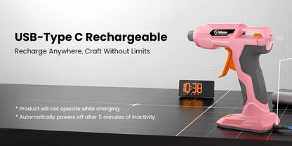 Pistolet à colle chaude sans fil rechargeable par USB avec 25 bâtons de colle – Chauffe rapide en 20 secondes, conception anti-goutte sécurisée pour loisirs créatifs, réparations domestiques, réparation de peluches et projets manuels – Rose, gris, bleu