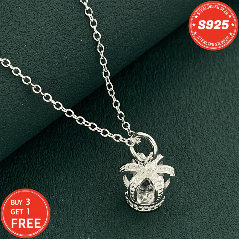 Collier couronne en argent sterling S925 pour femme 18 pouces – Pendentif en oxyde de zirconium 5A, ras-du-cou hypoallergénique, cadeau élégant pour femme, petite amie, maman, fille, anniversaire, Noël