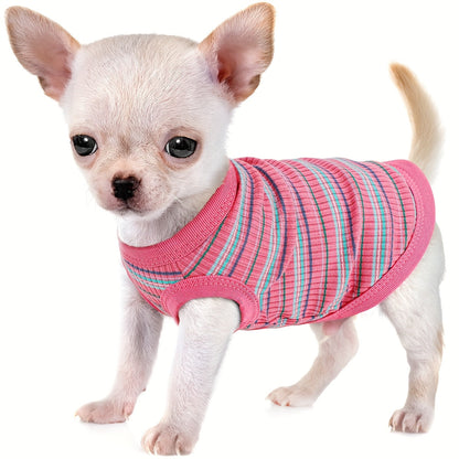 Débardeur doux à rayures côtelées pour petits chiens - T-shirt léger et respirant pour chiens de races XS à XXL, vêtement mignon disponible en 11 couleurs pour le quotidien (Chihuahua, Yorkshire, Poméranien)