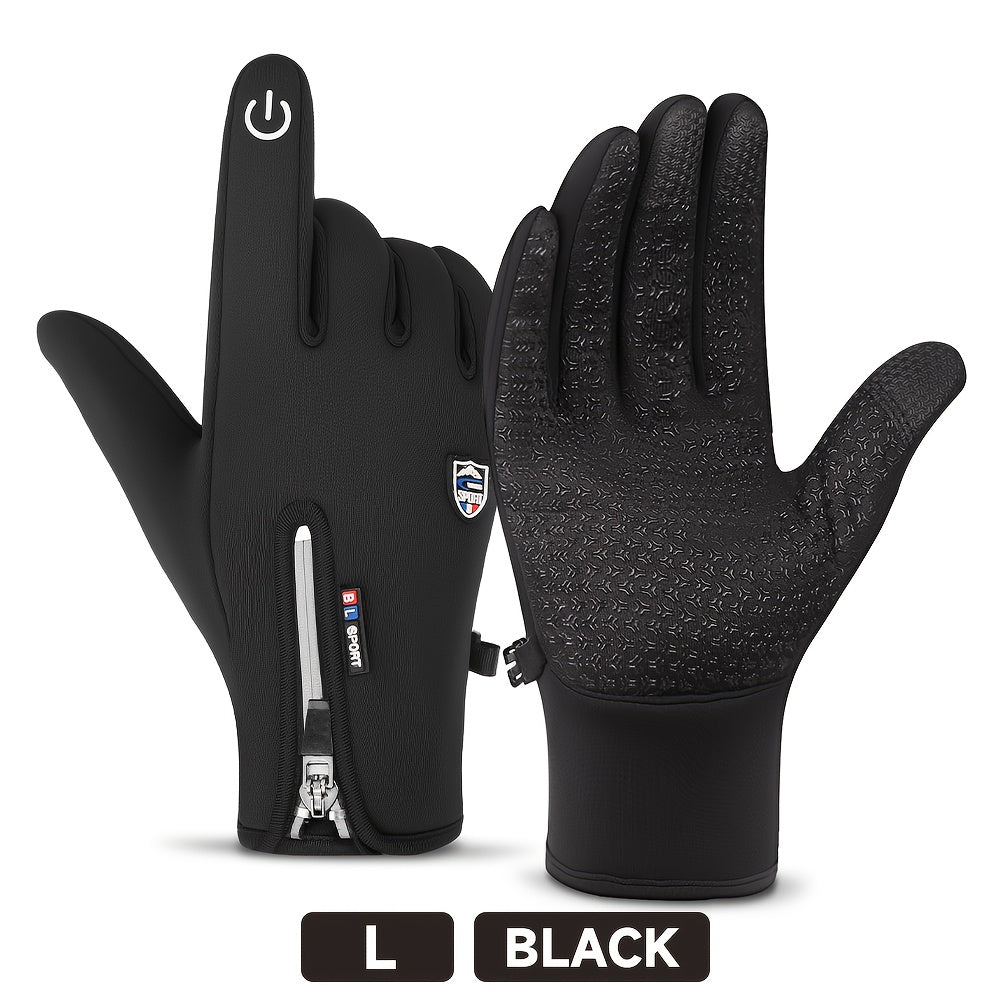 Gants de sport d'hiver coupe-vent et imperméables avec écran tactile et adhérence antidérapante – Gants chauds pour le cyclisme et le ski pour hommes et femmes, 100 % polyester, fermeture éclair, tailles M-XL
