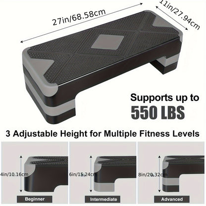 Plateforme de step aérobic réglable – 3 niveaux de hauteur (10/15/20 cm), stepper antidérapant pour entraînement cardio à domicile, planche d'exercice de step aérobic (6 couleurs)