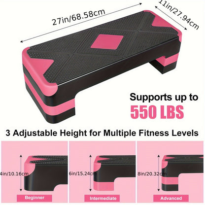 Plateforme de step aérobic réglable – 3 niveaux de hauteur (10/15/20 cm), stepper antidérapant pour entraînement cardio à domicile, planche d'exercice de step aérobic (6 couleurs)