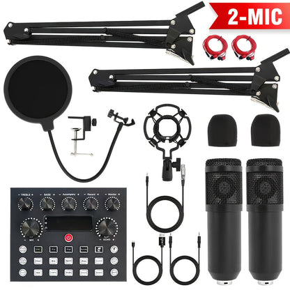 Kit d'enregistrement avec microphone à condensateur et carte son BM800 – Pack studio à domicile pour podcasting, streaming, voix off et musique, compatible avec PC, smartphone et tablette, plusieurs modèles disponibles