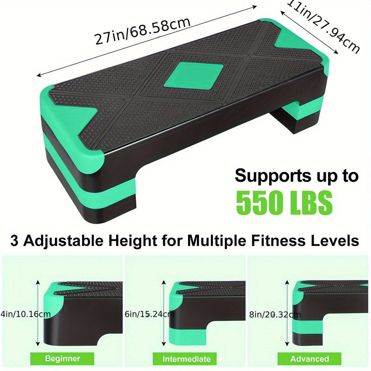 Plateforme de step aérobic réglable – 3 niveaux de hauteur (10/15/20 cm), stepper antidérapant pour entraînement cardio à domicile, planche d'exercice de step aérobic (6 couleurs)