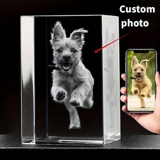 Cube en cristal gravé au laser 3D personnalisé - Portrait photo d'animal de compagnie gravé à l'intérieur pour chien et chat, souvenir en cristal pour décoration de chambre et de salon, cadeau d'anniversaire, de Noël et de fête