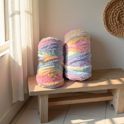 Fil chenille épais, 2 écheveaux de 500 g, laine pour tricot et crochet, rayé multicolore, polyester doux, extra épais, pelucheux, cadeau DIY pour femmes et hommes
