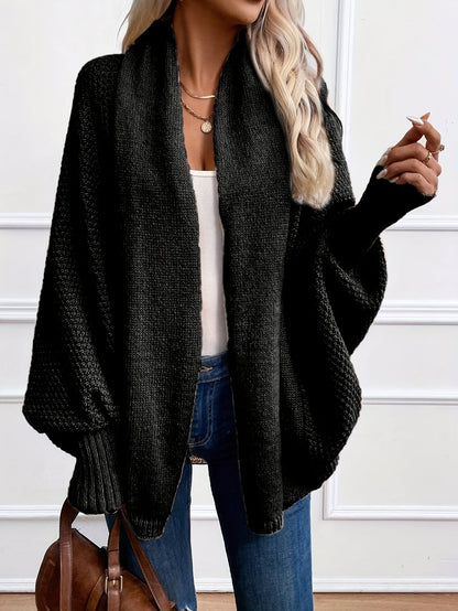 Cardigan femme à manches chauve-souris, col châle ouvert, pull manteau en maille ample – Veste légère unie couleur kaki