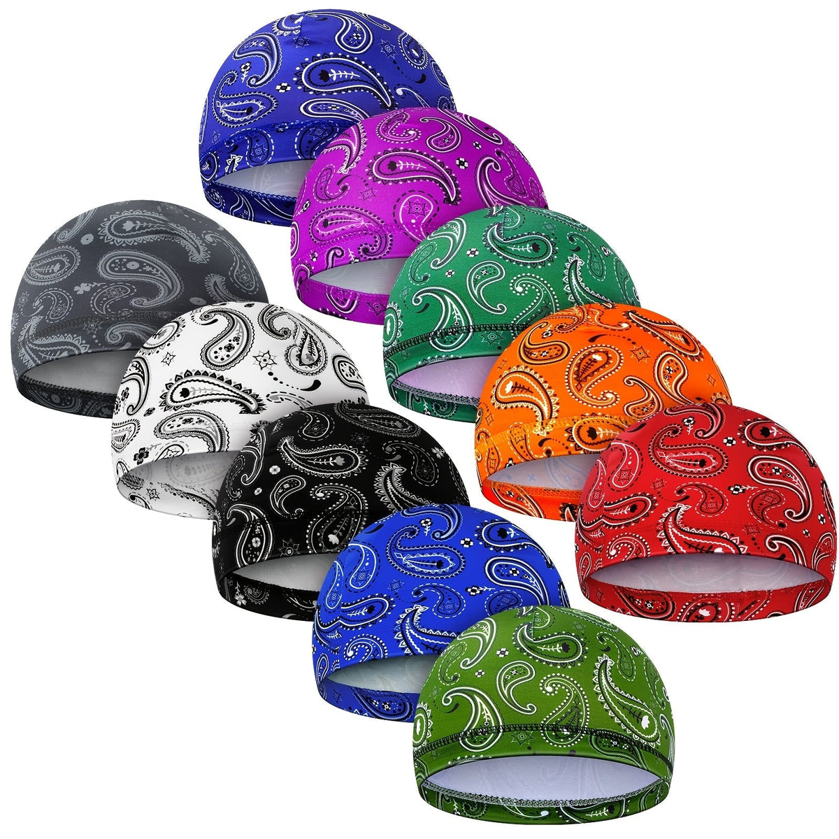 Lot de 10 calottes pour hommes, bonnet rafraîchissant en tricot anti-transpiration, bandeau style durag, doublure de casque de soudage, bonnet pour cyclisme et sport, styles vintage variés, pour usage quotidien et activités de plein air