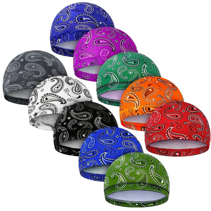 Lot de 10 calottes pour hommes, bonnet rafraîchissant en tricot anti-transpiration, bandeau style durag, doublure de casque de soudage, bonnet pour cyclisme et sport, styles vintage variés, pour usage quotidien et activités de plein air