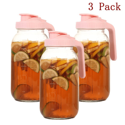Bocal Mason de 1,9 L (64 oz) avec anse et couvercle – Carafe à boisson en verre borosilicaté de haute qualité sans BPA, étanche, lot de 2/3, pour le sport, l'extérieur, jus, eau, kombucha, cadeau de fête