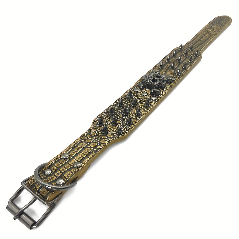 Ensemble collier et laisse pour chien à clous et rivets – Collier en cuir synthétique style punk rock pour dressage et promenade, ajustable et robuste avec boucle en métal pour petits, moyens et grands chiens