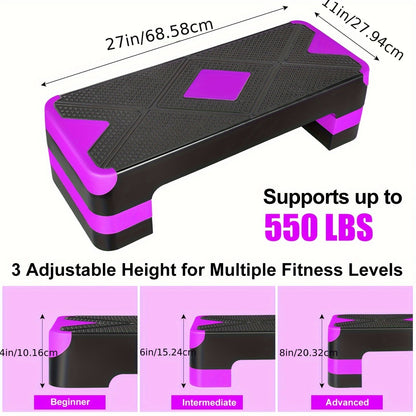 Plateforme de step aérobic réglable – 3 niveaux de hauteur (10/15/20 cm), stepper antidérapant pour entraînement cardio à domicile, planche d'exercice de step aérobic (6 couleurs)