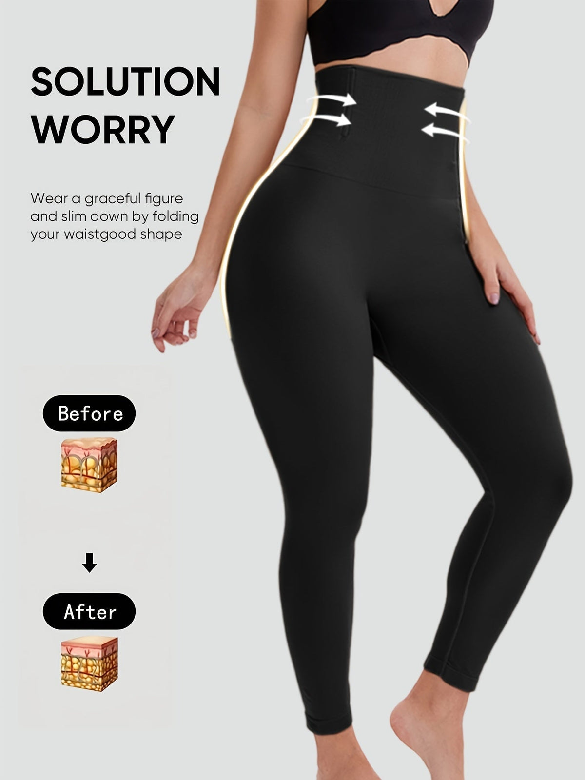 Leggings Capri galbants pour femme – Pantalon de yoga taille haute gainant, legging de sport extensible et opaque, abricot et noir