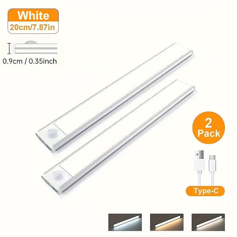 Éclairage sous meuble à détecteur de mouvement LED – Lampe de placard sans fil rechargeable USB-C, 3 températures de couleur et intensité variable, fixation magnétique, veilleuse à détection de mouvement pour cuisine, placard, tiroir (lot de 1/2/4)