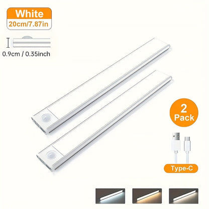 Éclairage sous meuble à détecteur de mouvement LED – Lampe de placard sans fil rechargeable USB-C, 3 températures de couleur et intensité variable, fixation magnétique, veilleuse à détection de mouvement pour cuisine, placard, tiroir (lot de 1/2/4)