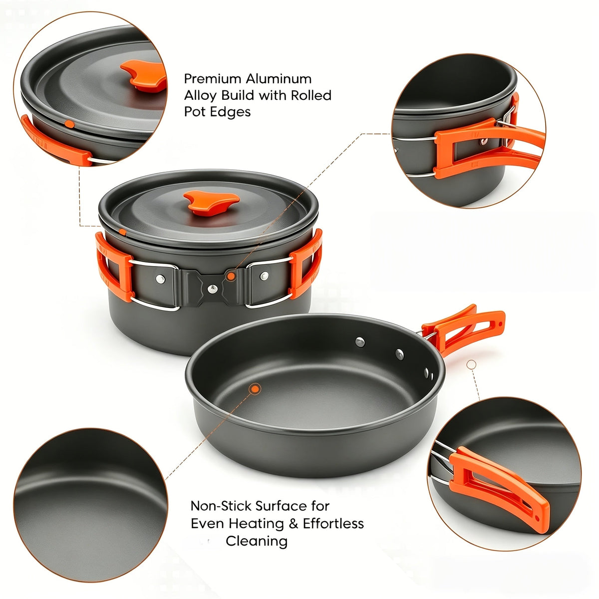 Kit de cuisine de camping 8/9/14/15 pièces, ensemble de cuisson portable antiadhésif en alliage d'aluminium avec bouilloire, casserole, poêle, assiettes et ustensiles, équipement de cuisine léger pour randonnée et voyage