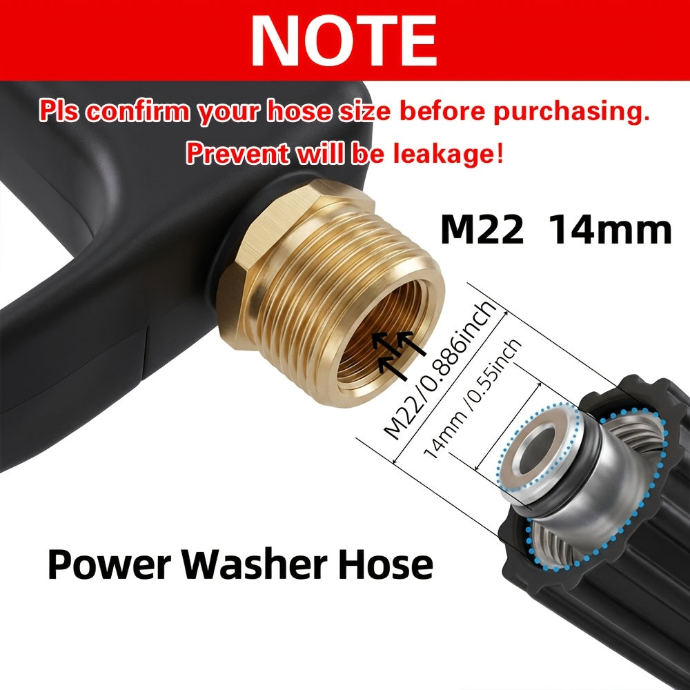 Pistolet pour nettoyeur haute pression 3000 PSI avec 5 buses, raccord rapide 1/4" et connecteur de tuyau M22-14 – Pistolet pulvérisateur pour lavage de voiture, irrigation de jardin et nettoyage de terrasse pour nettoyeurs haute pression