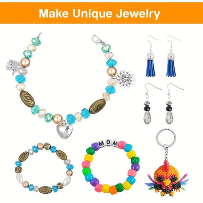 Kit de fabrication de bijoux DIY, 4655 perles pour bracelets, colliers et boucles d'oreilles avec boîte de rangement à 3 niveaux, breloques lettres et outils, cadeau pour filles et femmes
