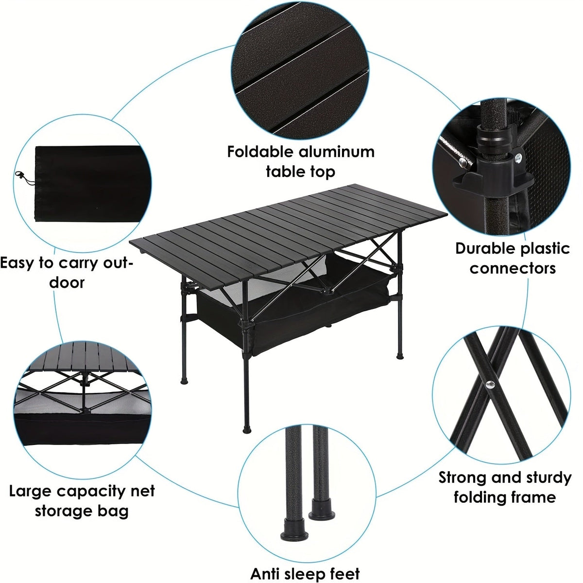 Table de camping pliante avec sac de transport – Table d'extérieur légère et portable, 3 tailles disponibles pour le camping, la plage, le pique-nique, le barbecue, le jardin, le bateau et les voyages, installation et rangement faciles