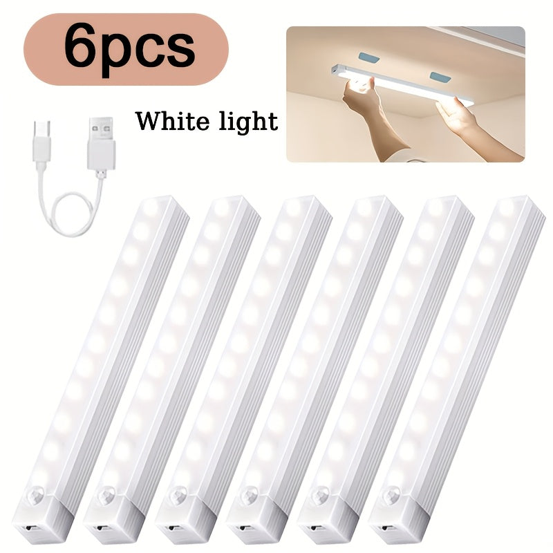 Lampes d'armoire à détecteur de mouvement LED rechargeables par USB, 6, 9, 12 pièces, veilleuse sans fil, 3 modes réglables pour chambre, escalier, cuisine, placard, sous armoire, lecture au chevet, couloir, éclairage domestique
