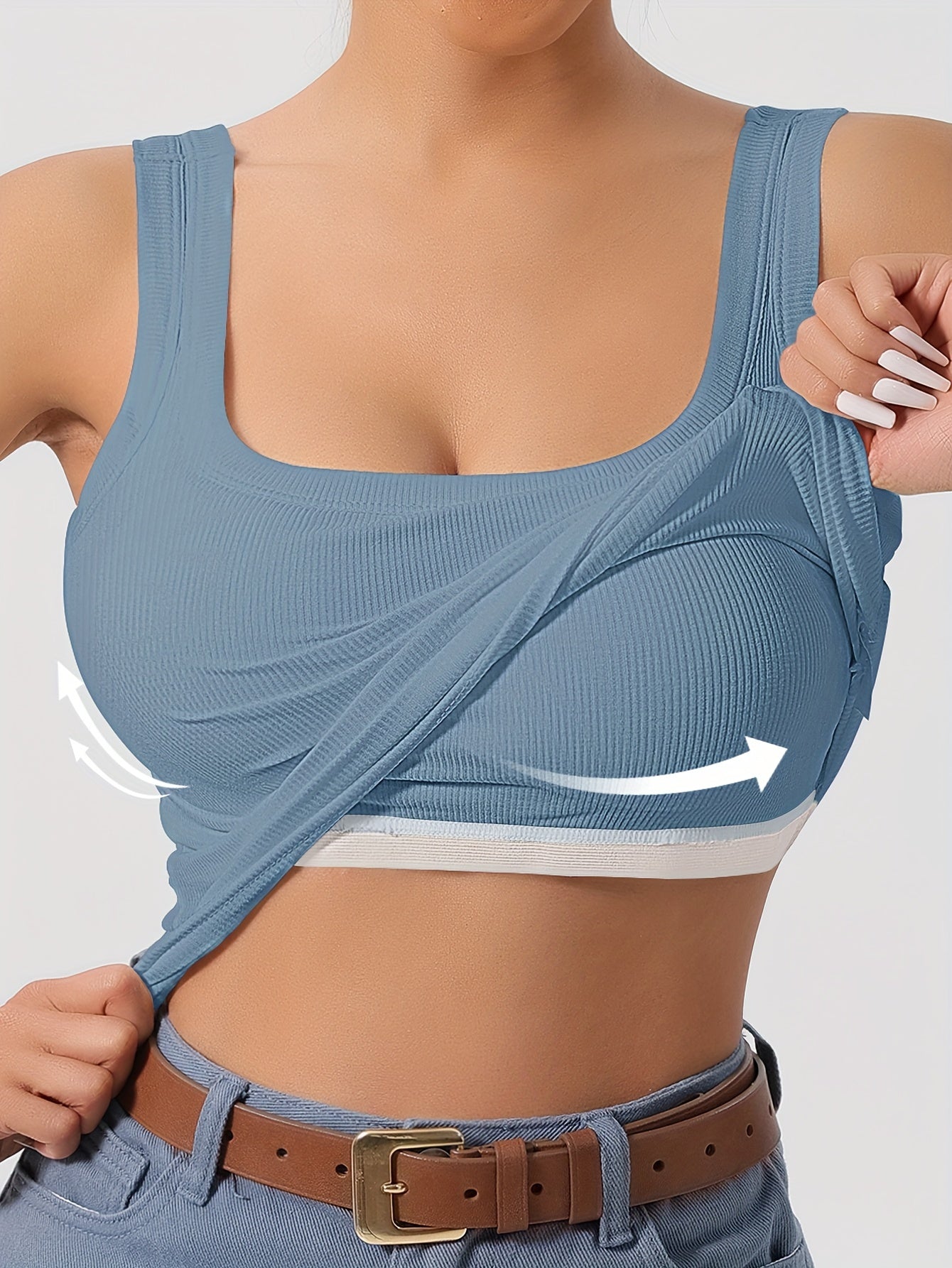Women's Scoop Neck Tank Top Removable Chest Padding Slim Fit Casual Summer Sleeveless Top 8 Colors XS-XL