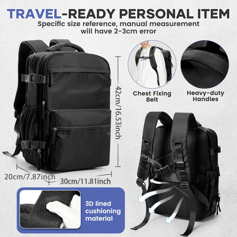Sac à dos de voyage avec pompe à vide – Sac de transport pour ordinateur portable extensible, grande capacité, gain de place, en tissu Oxford pour hommes et femmes, randonnée, camping et voyage