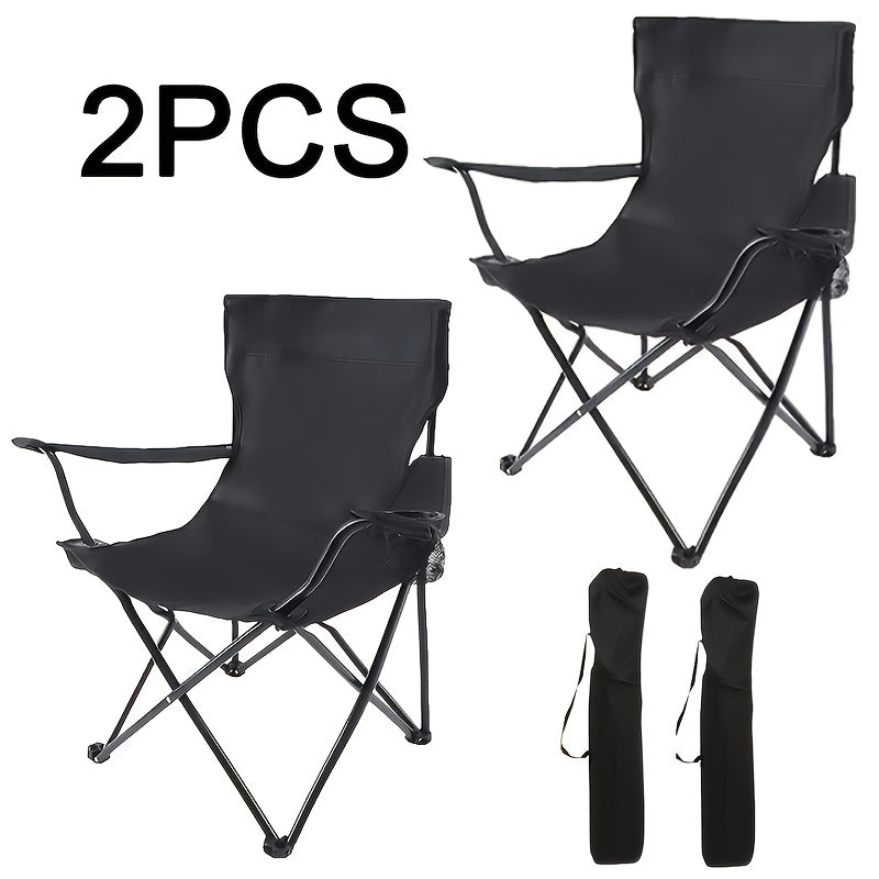Lot de 2 chaises de camping pliables – Cadre en acier, tissu Oxford, porte-gobelets, sacs de transport portables pour barbecue en plein air, cour, plage, pique-nique, cadeau de vacances