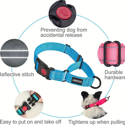 Collier pour chien réfléchissant avec boucle de sécurité verrouillable - 2,5 cm de large, réglable pour chiens de petite, moyenne et grande taille, collier de dressage avec visibilité nocturne