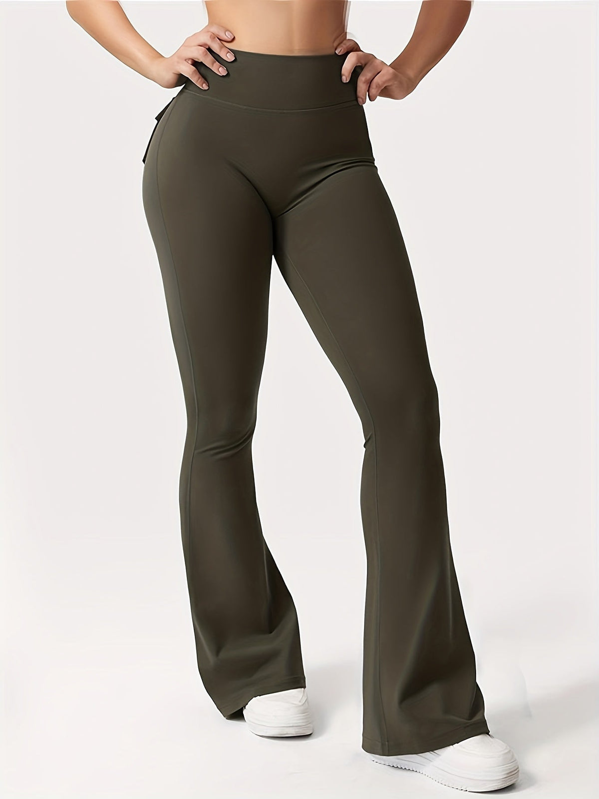 Lot de 3 pantalons évasés taille haute pour femmes – Leggings cargo de sport décontractés, gainants, galbants et séchage rapide, coupe longue, noir, gris, vert