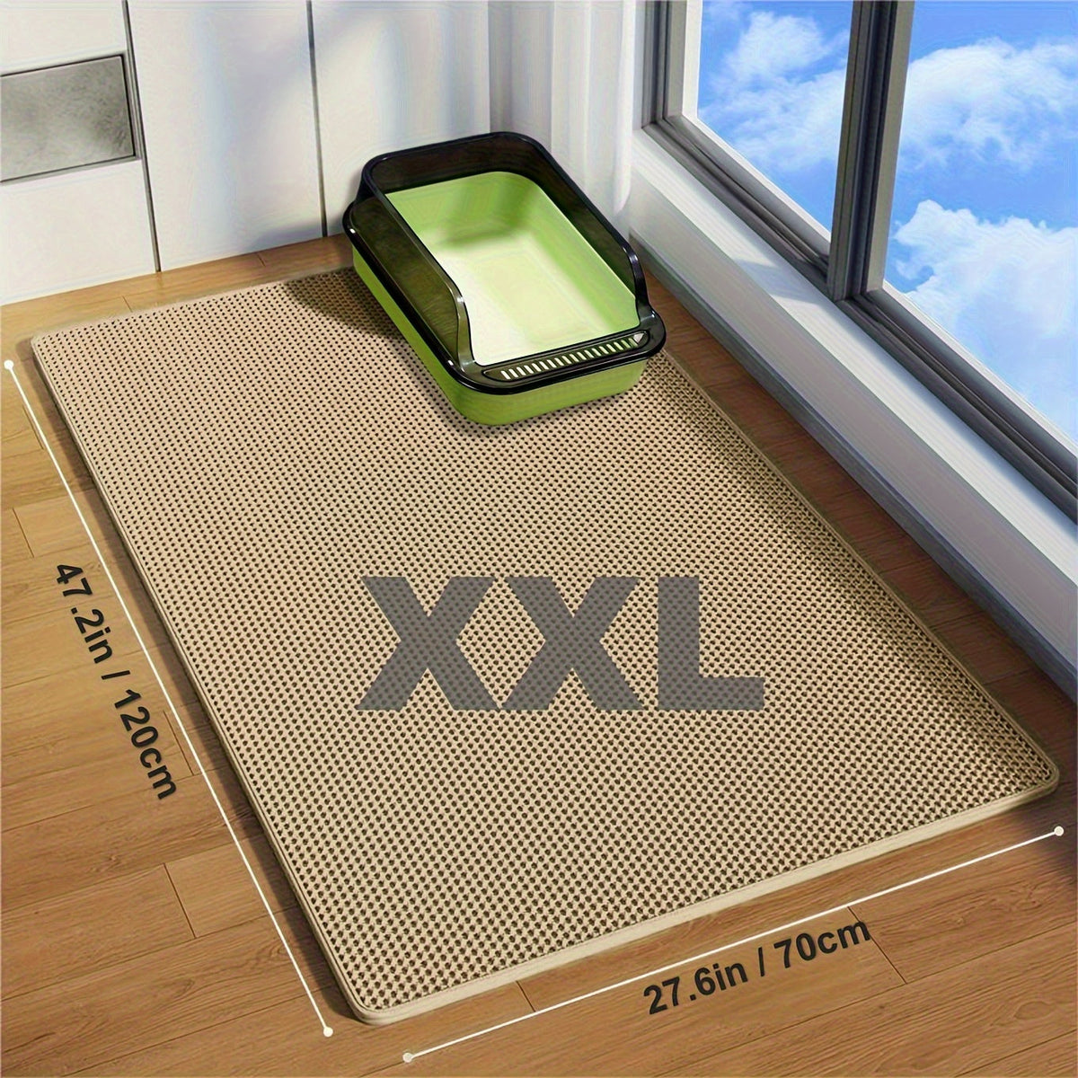 Tapis de litière pour chat double épaisseur extra large XXL 120x70 cm - Matériau EVA anti-éclaboussures et étanche, tapis antidérapant, lavable et anti-odeurs pour retenir la litière, beige