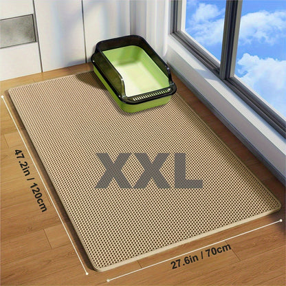 Tapis de litière pour chat double épaisseur extra large XXL 120x70 cm - Matériau EVA anti-éclaboussures et étanche, tapis antidérapant, lavable et anti-odeurs pour retenir la litière, beige