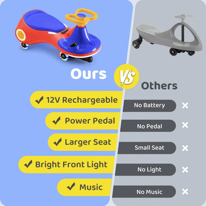 Voiture à bascule 2 en 1 rechargeable, jouet à pédales, 2 vitesses, système anti-renversement, roues lumineuses, capacité de 59 kg (130 lb), pour enfants de 3 ans et plus, cadeau d'anniversaire, de Noël ou d'Halloween, Violet Jaune Rouge