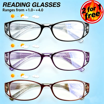 Lot de 3 paires de lunettes de lecture pour femmes, monture ultra-légère à motif floral, lunettes de presbytie élégantes, ensemble combiné, corrections de +1,00 à +4,00, super rapport qualité-prix, cadeau idéal pour femmes