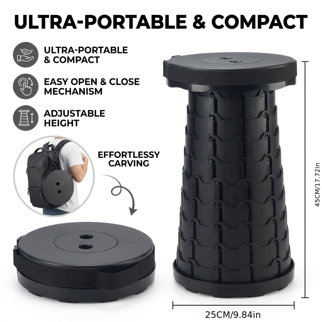 Lot de 2 tabourets pliants télescopiques – Capacité de 180 kg, tabouret de camping portable, rangement compact pour voyage, camping, randonnée, pêche et barbecue dans le jardin – Siège en plastique léger, cadeau pour homme