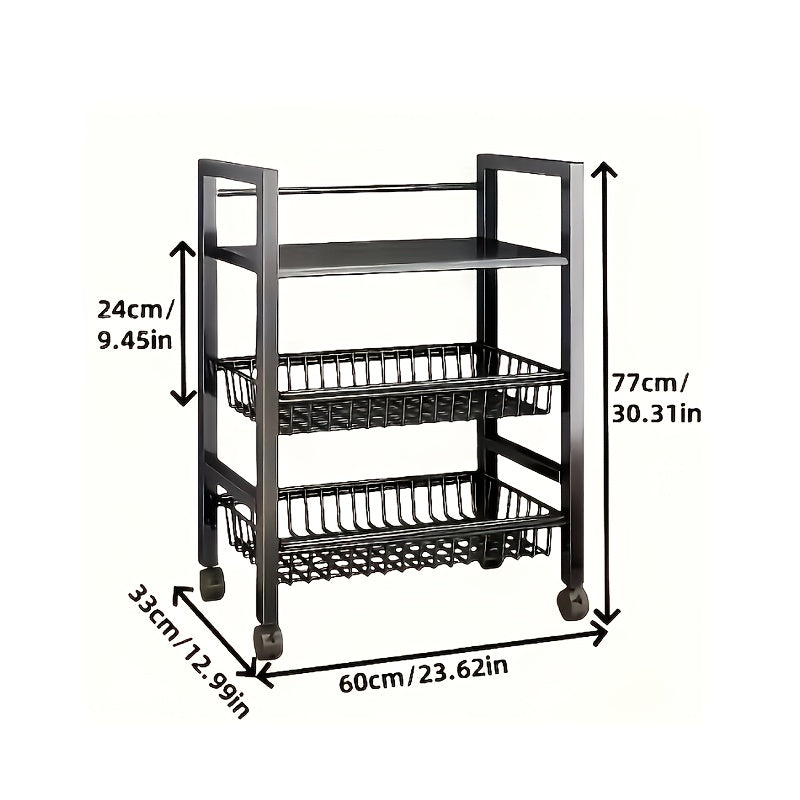 Étagère de rangement roulante à 4 niveaux avec paniers en fil métallique et roulettes – Rayonnage métallique réglable pour cuisine, garde-manger, garage, salle de bain et placard, organisateur sur pied mobile, cadeau de crémaillère