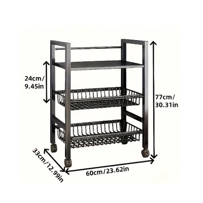 Étagère de rangement roulante à 4 niveaux avec paniers en fil métallique et roulettes – Rayonnage métallique réglable pour cuisine, garde-manger, garage, salle de bain et placard, organisateur sur pied mobile, cadeau de crémaillère