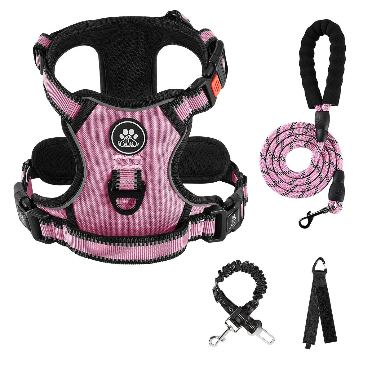 Ensemble harnais anti-traction pour chien avec laisse rétractable, ceinture de sécurité et collier – Harnais gilet entièrement réfléchissant, réglable et respirant avec poignée pour petits et grands chiens, tailles XS–XL
