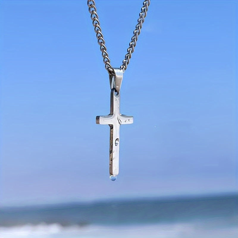 Collier avec pendentif croix pour homme, chaîne cubaine plaquée or 18 carats, acier inoxydable 304, bijou minimaliste et décontracté, cadeau pour lui, acier doré