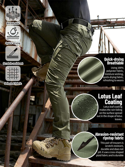 Pantalon cargo tactique IX9 pour homme coupe ajustée – Respirant, séchage rapide, résistant aux déchirures, multi-poches, coupe 3D, pantalon de travail extérieur pour randonnée, camping, escalade, pêche S-XXXL