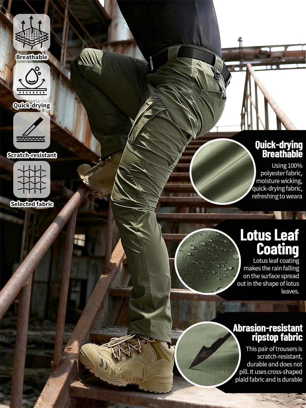 Pantalon cargo tactique IX9 pour homme coupe ajustée – Respirant, séchage rapide, résistant aux déchirures, multi-poches, coupe 3D, pantalon de travail extérieur pour randonnée, camping, escalade, pêche S-XXXL