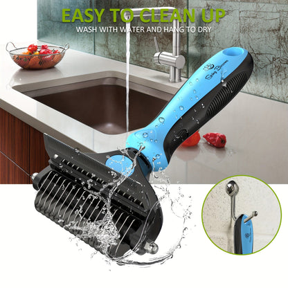 Brosse double face pour le démêlage et l'entretien du pelage des chiens et chats - Outil de toilettage du sous-poil pour poils courts à longs, brosse douce éliminant les poils morts et les nœuds, 2 couleurs (cyan/jaune)