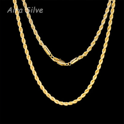 Collier chaîne torsadée en argent sterling 925 plaqué or 18 carats, chaîne tressée de 2,8 mm pour hommes et femmes, collier unisexe minimaliste, tailles de 18 à 34 pouces, avec coffret cadeau pour anniversaire, fête ou occasion spéciale
