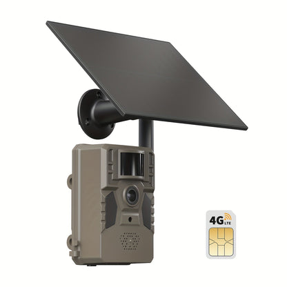 Caméra de chasse 4G sans Wi-Fi 2K 1440P à énergie solaire – Carte SIM intégrée, vision nocturne 23 m, déclenchement 0,2 s, batterie 7800 mAh, caméra de surveillance et de chasse extérieure sans fil pour zones isolées