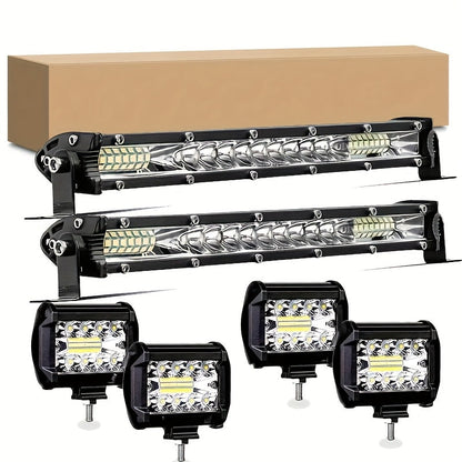Kit de barres lumineuses LED tout-terrain – 2 barres LED de 10 pouces + 4 projecteurs de 4 pouces pour Jeep, camion, SUV, conduite tout-terrain 4x4, phares de travail étanches blanc brillant, installation facile (batterie non incluse)