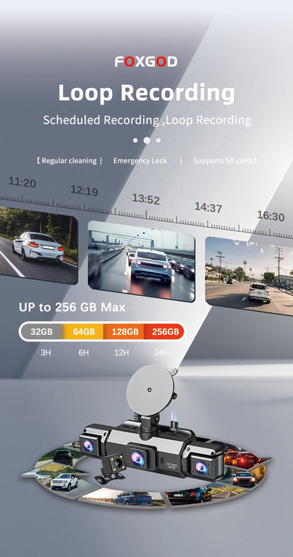 Dashcam 360° 3/4 canaux 1080P HD avec vision nocturne, WDR, capteur G, enregistrement en boucle, surveillance de stationnement 24h/24 et 7j/7, WiFi, système de caméra embarquée multi-objectifs pour une couverture complète sans angles morts