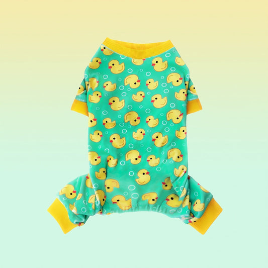 Pyjama pour chien motif petit canard jaune pour chiens et chats de petite taille – Vêtement de nuit une pièce doux et extensible pour chiots et chatons, adorable tenue d'intérieur confortable, cadeau idéal pour les amoureux des animaux
