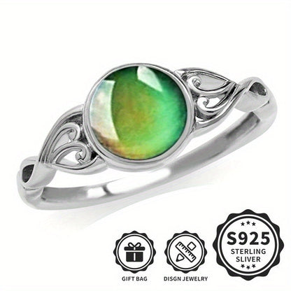 Bague d'humeur en argent sterling 925 avec changement de couleur thermosensible et incrustation d'opale – Bague unisexe créative pour hommes et femmes, légère (3,2 g), idéale pour le quotidien et les fêtes, tailles 6 à 9