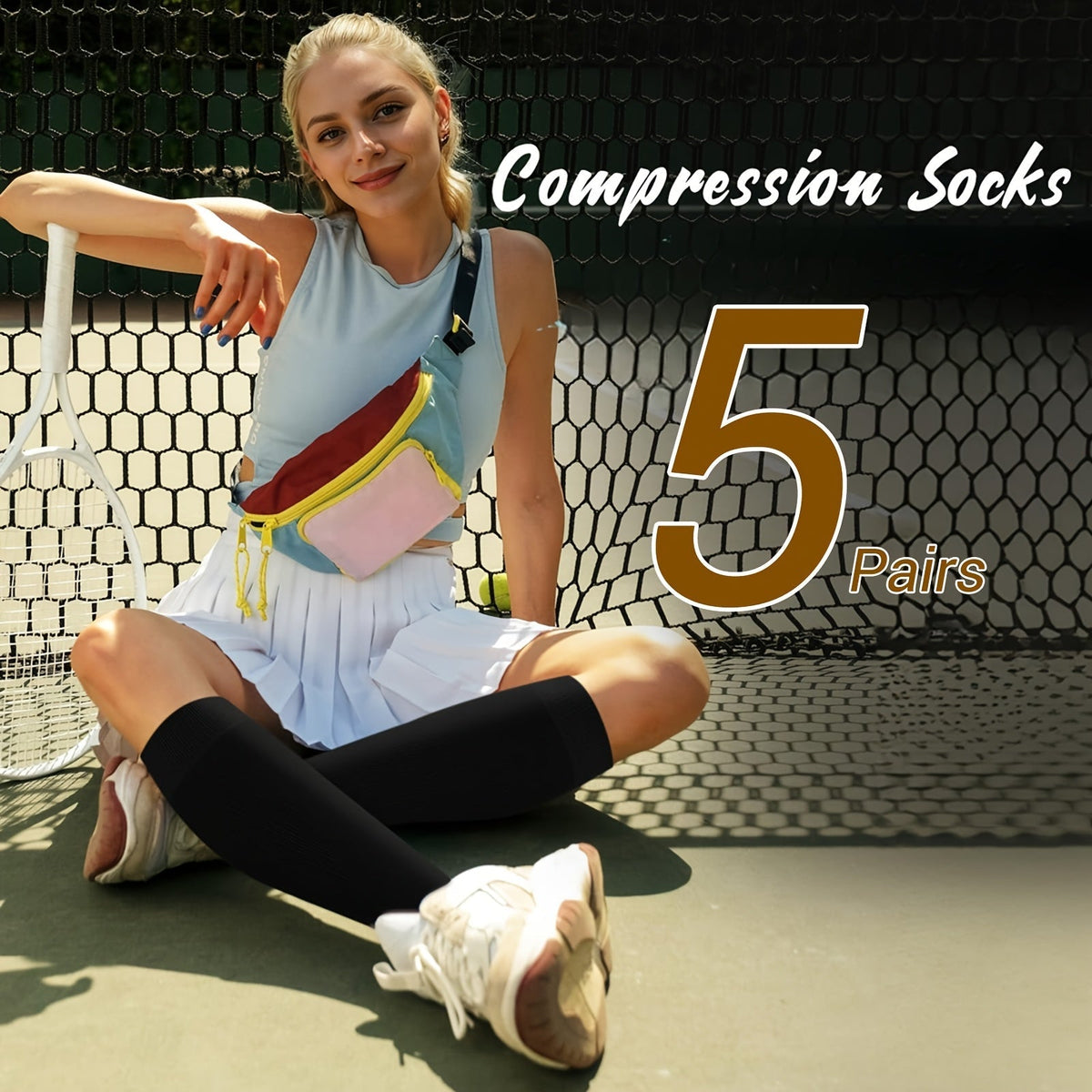 Lot de 5 paires de chaussettes de compression en cuivre pour femmes et hommes – Chaussettes de sport noires pour la course, la randonnée, le cyclisme et les voyages, tailles M-XL, bas de compression pour la circulation et le soulagement de la douleur
