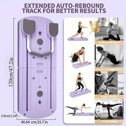 Planche de Pilates pliable 8-en-1 avec bandes de résistance – Appareil d'entraînement abdominal multifonction, matériau PP anti-déformation, design plat stable, rangement compact, équipement de gym à domicile pour hommes et femmes